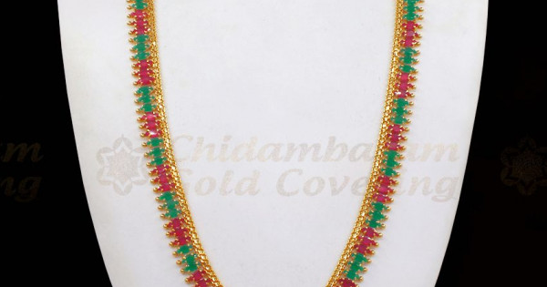 Stunning Gold Plated Haaram Mullaipoo Ruby Green Stone HR2247