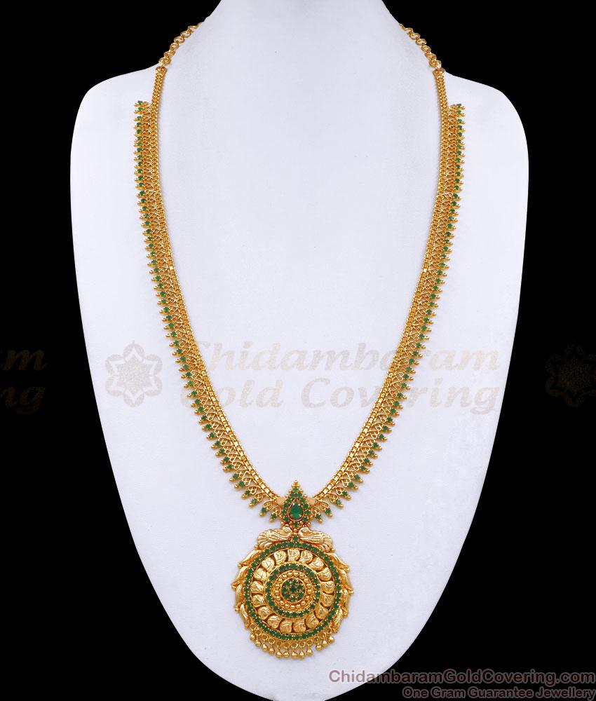 One Gram Gold Haram With Radiant Green Stone HR2253