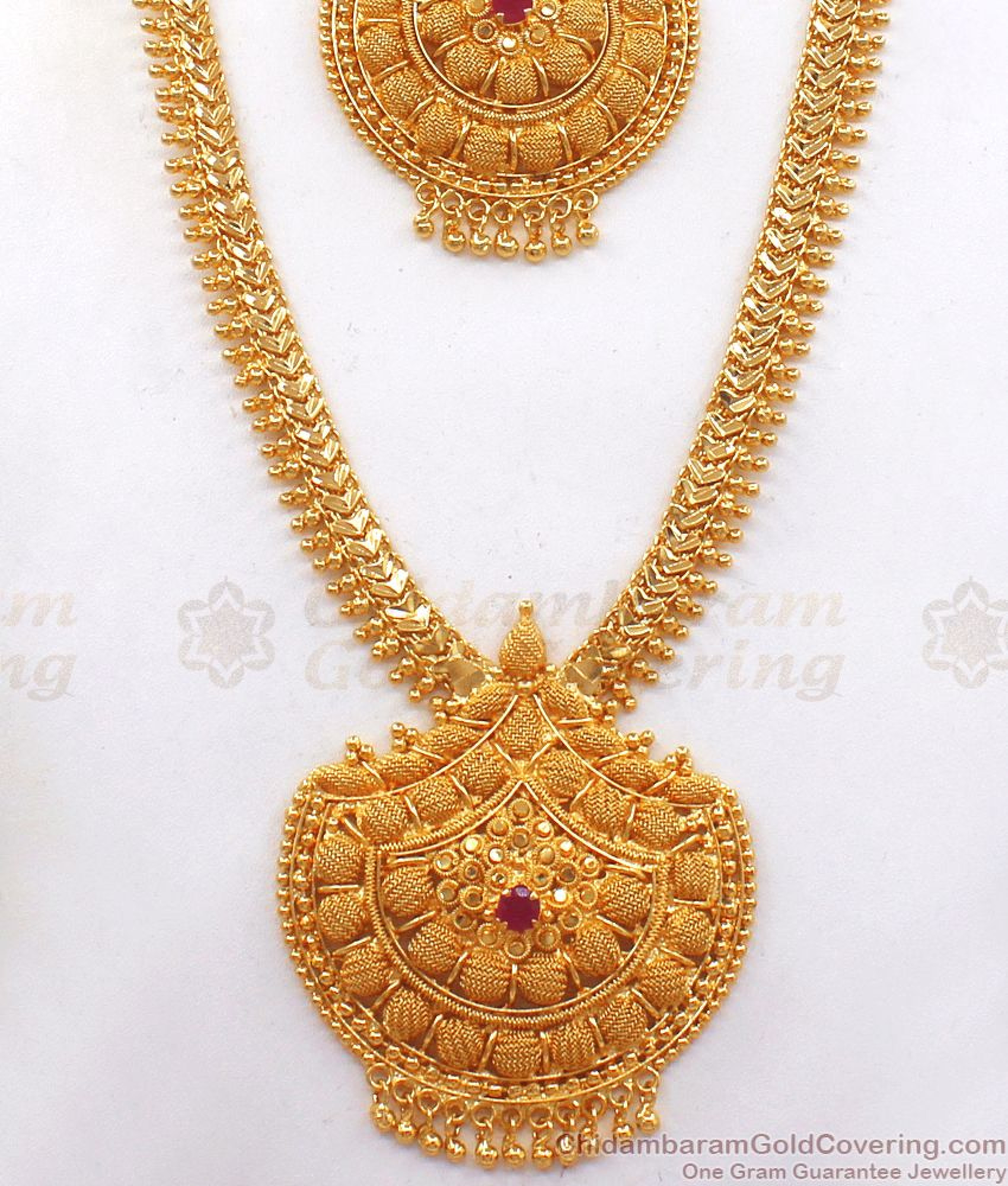 One Gram Gold Haaram Chandabali Design Net Pattern Necklace Combo HR2260