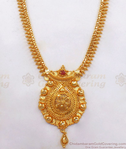 Glorious Ruby Emerald Stone Dollar Chain Gold Plated Haram Collection ...