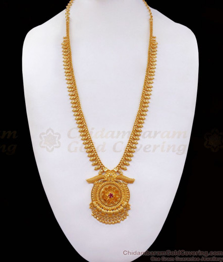 Long Traditional Kerala Leaf Pattern Gold Imitation Haram Collection ...