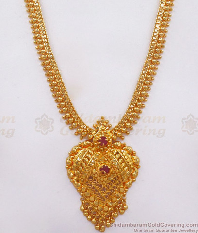 Glorious Ruby Emerald Stone Dollar Chain Gold Plated Haram Collection ...