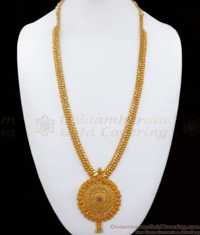 Glorious Ruby Emerald Stone Dollar Chain Gold Plated Haram Collection ...