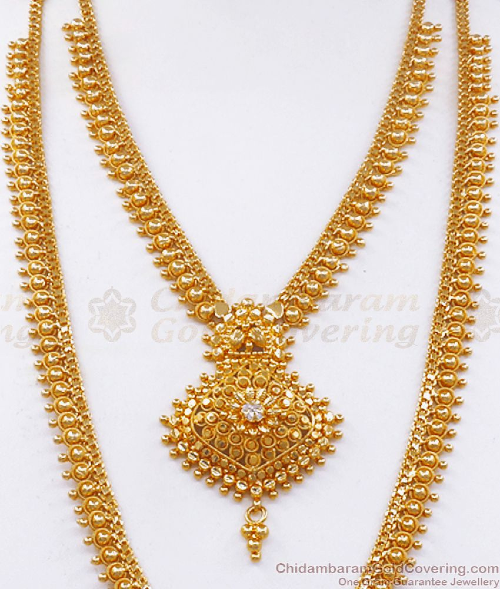 One Gram Gold Plated White Stone Haram Necklace Combo Bridal Collection ...