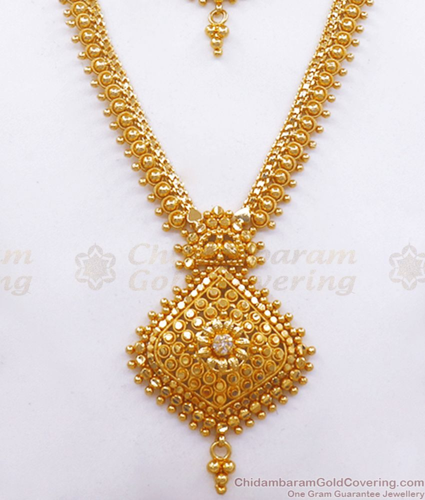 One Gram Gold Plated White Stone Haram Necklace Combo Bridal Collection 