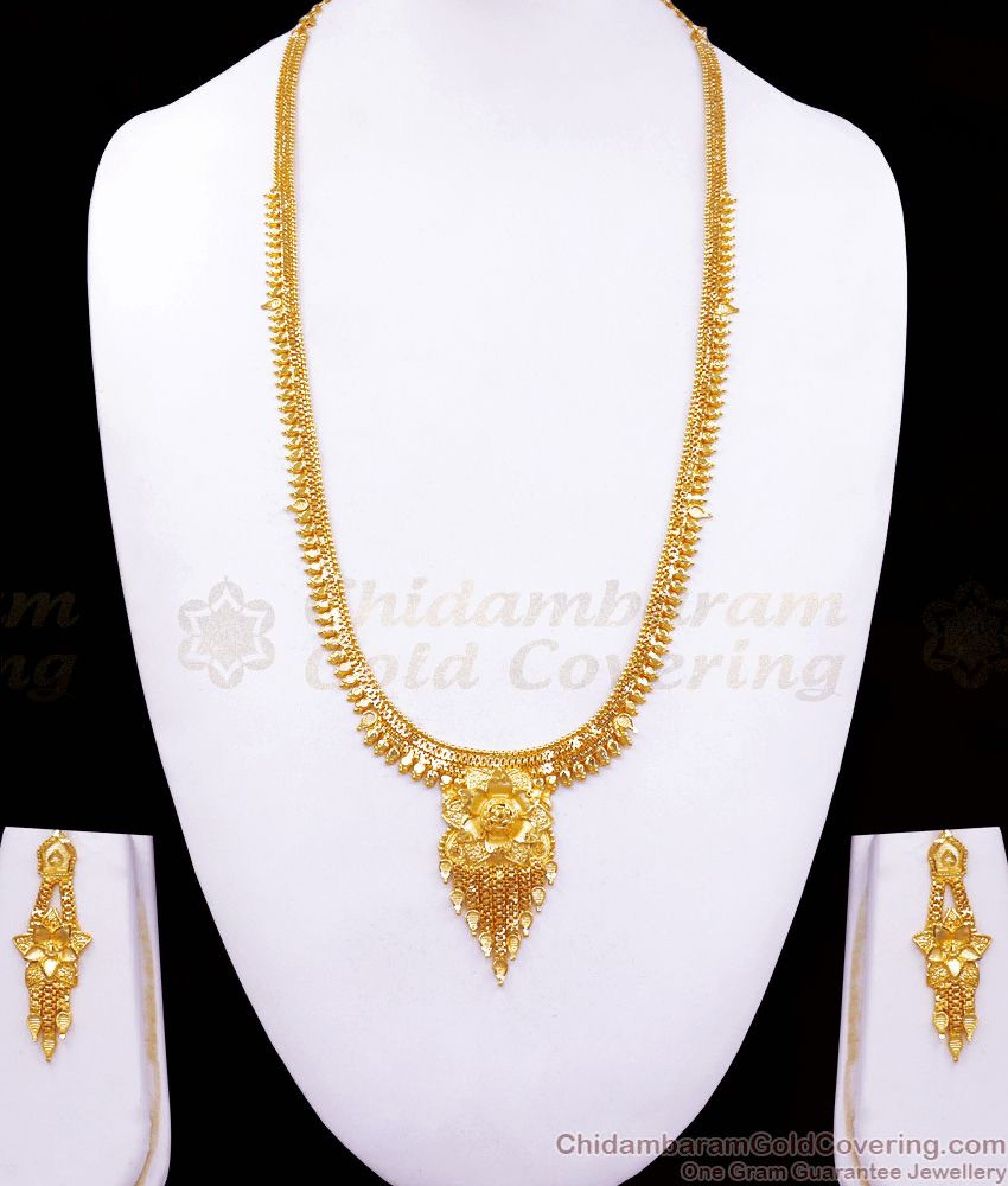 Gorgeous 2 Gram Gold Plated Haram Combo Set Floral Design Hr2366