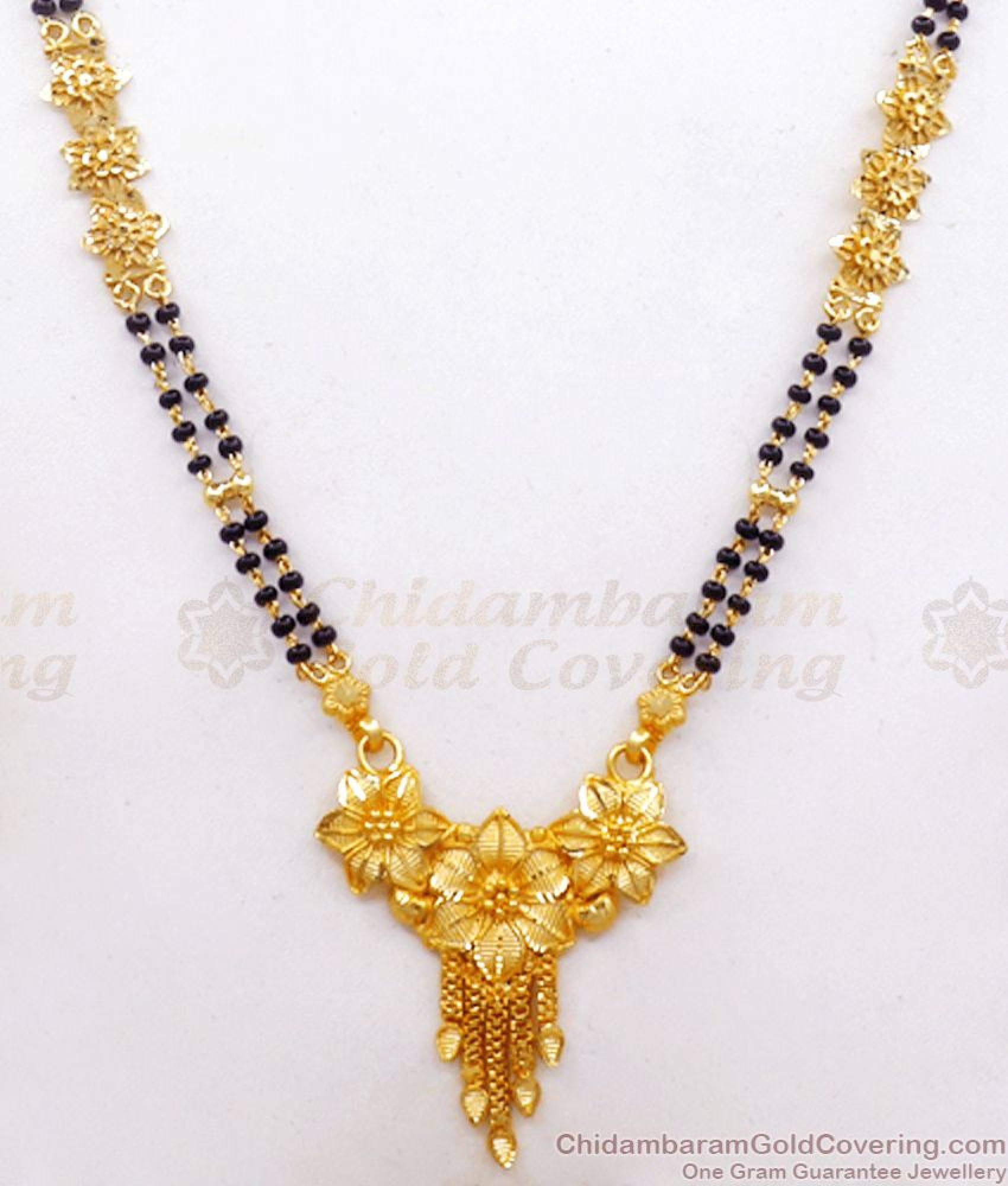 Pure Gold Tone Mangalsutra Haram Black Beaded Collection For Women Hr2412