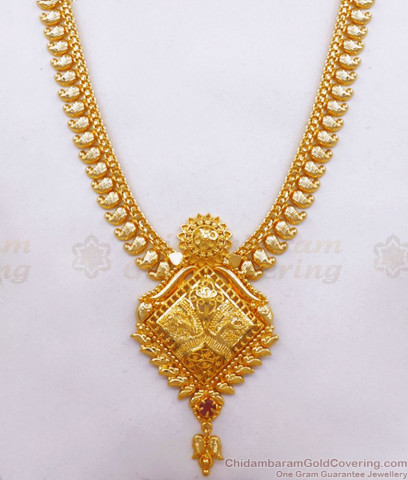 Glorious Ruby Emerald Stone Dollar Chain Gold Plated Haram Collection ...