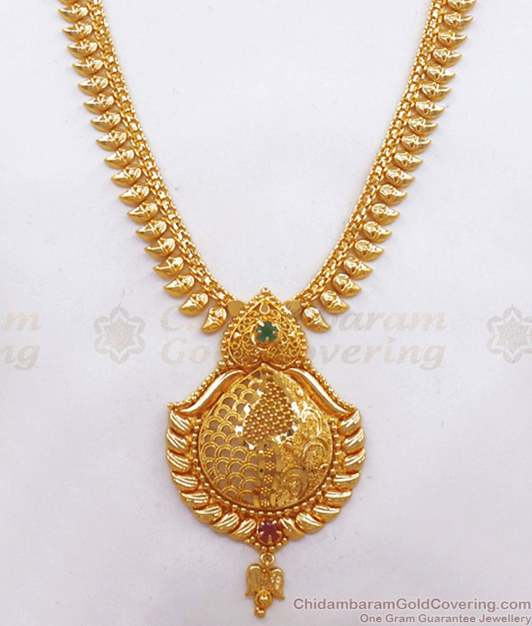 Latest One Gram Gold Haram Bridal Design Ruby Green Stone Hr2434