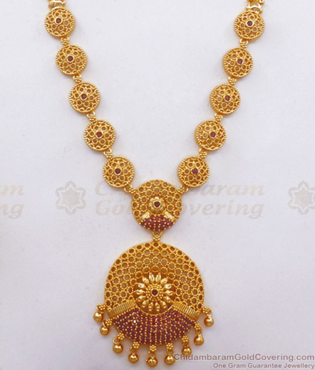 Kasu Malai, Ruby Stone Gold Plated Aaram, American Diamond Aaram ...