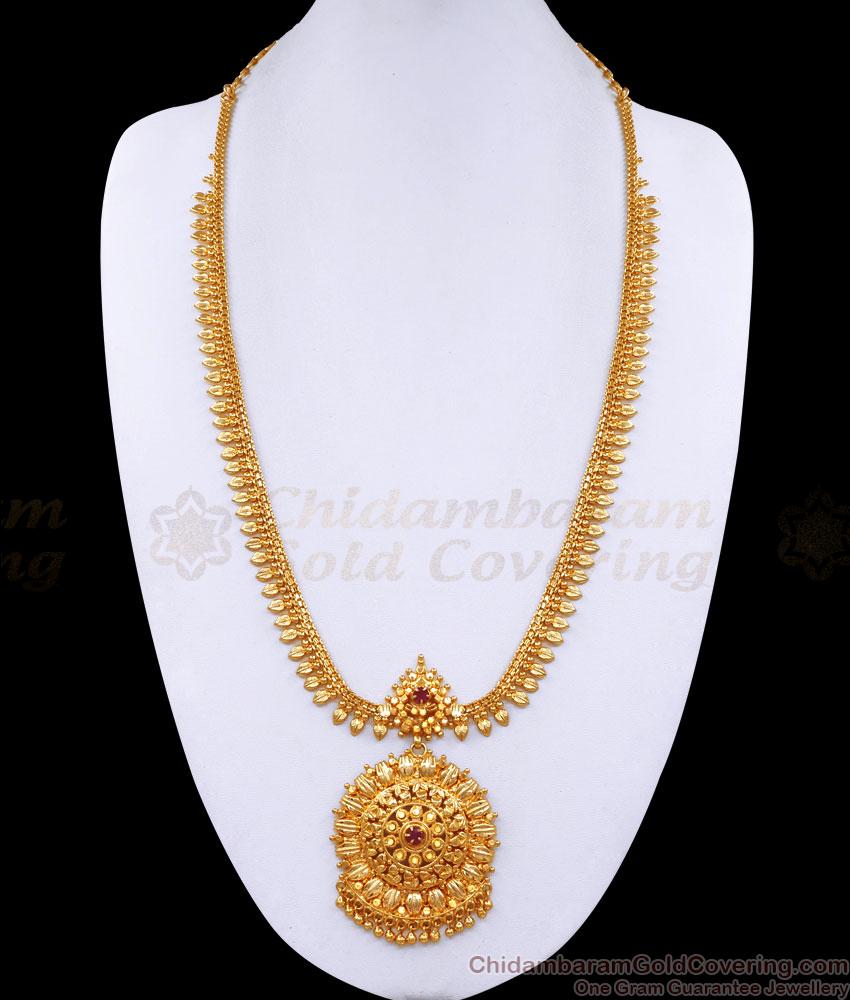 Long Gold Plated Haram Calcutta Design Ruby Stone Collection HR2468