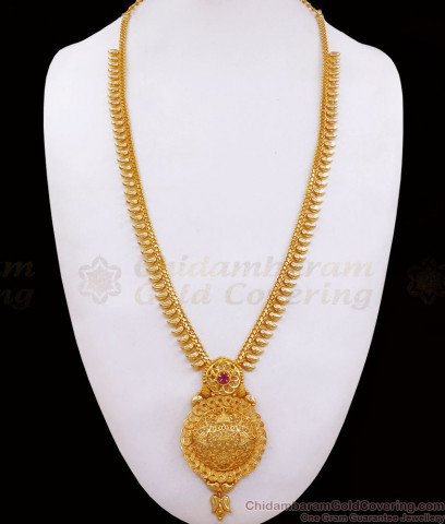 Glorious Ruby Emerald Stone Dollar Chain Gold Plated Haram Collection ...