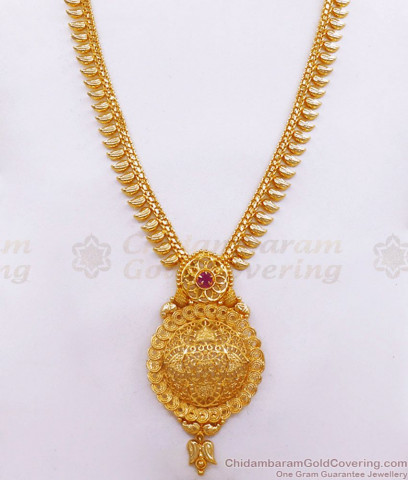 Eye Catchy Ruby Emerald Stone Party Wear Gold Multiline Pattern Haram ...