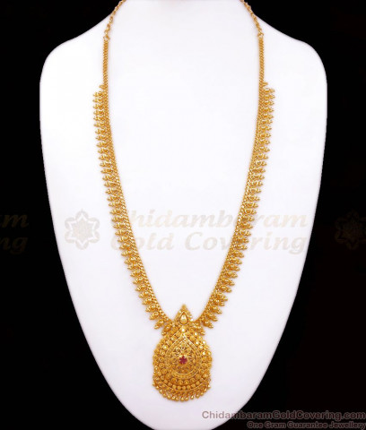 Eye Catchy Ruby Emerald Stone Party Wear Gold Multiline Pattern Haram ...