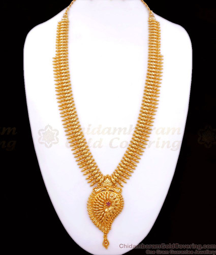 Beautiful Mango Design Gold Plated Haram With Ruby Stone Shop