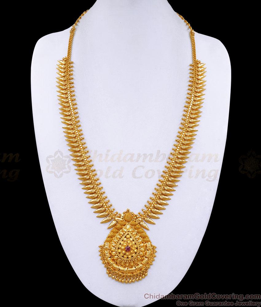 Beautiful One Gram Gold Haram Mullaipoo Pattern With Ruby Stone HR2691