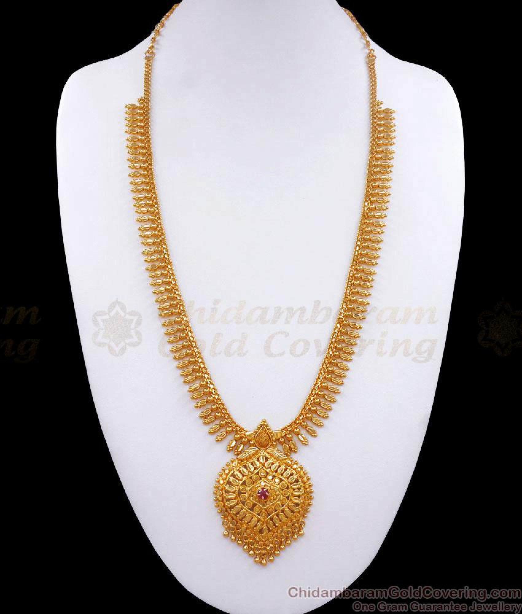 Traditional Kerala Gold Plated Haram Ruby Stone Mullaipoo Collections ...