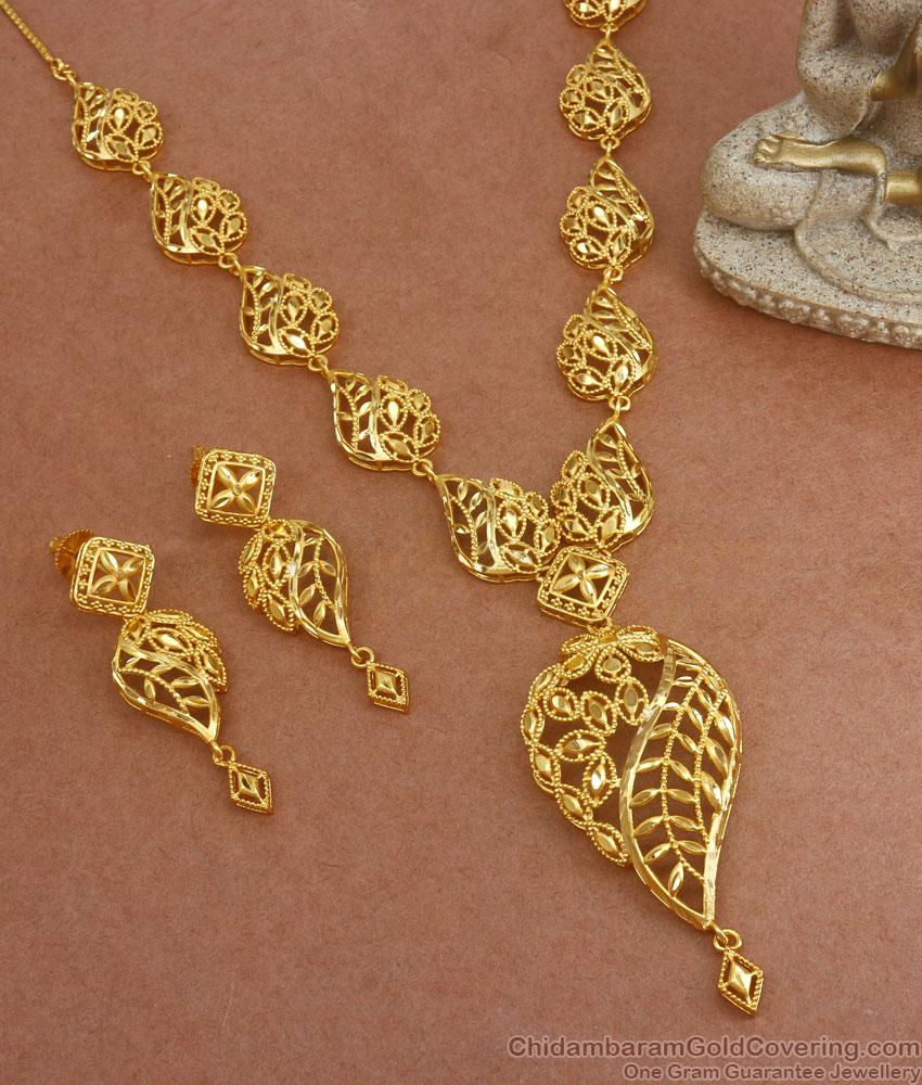 Arabian Stylish Leaf Pattern 2 Gram Gold Short Haram Earring Combo Shop Online HR2750