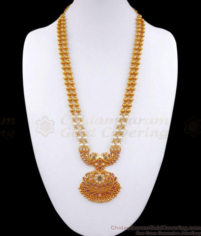 Fancy Model Gold Bridal Haram With White Stone Jewelry For Ladies HR1518