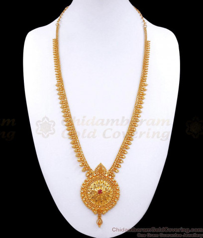 Fancy Model Gold Bridal Haram With White Stone Jewelry For Ladies HR1518