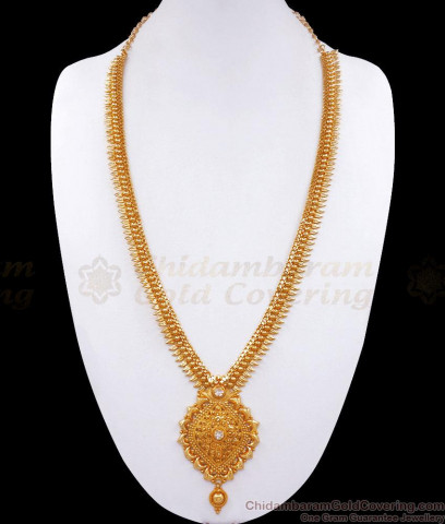 Fancy Model Gold Bridal Haram With White Stone Jewelry For Ladies HR1518