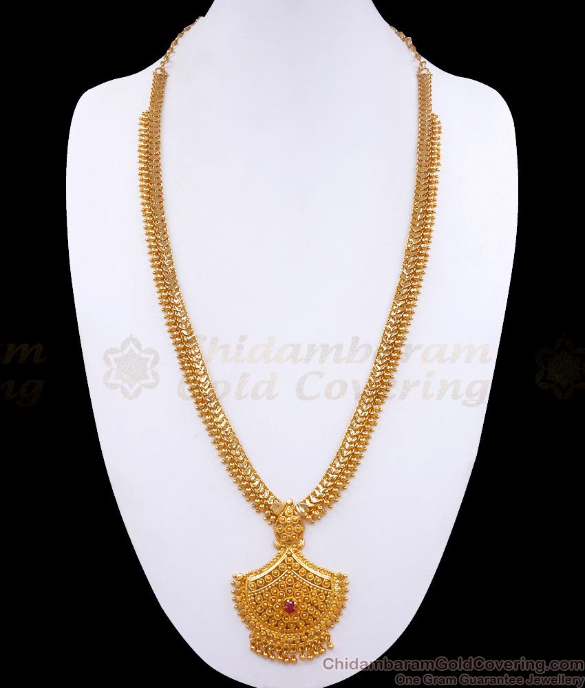 Single Ruby Stone Gold Plated Haram Kerala Bridal Collections HR2880