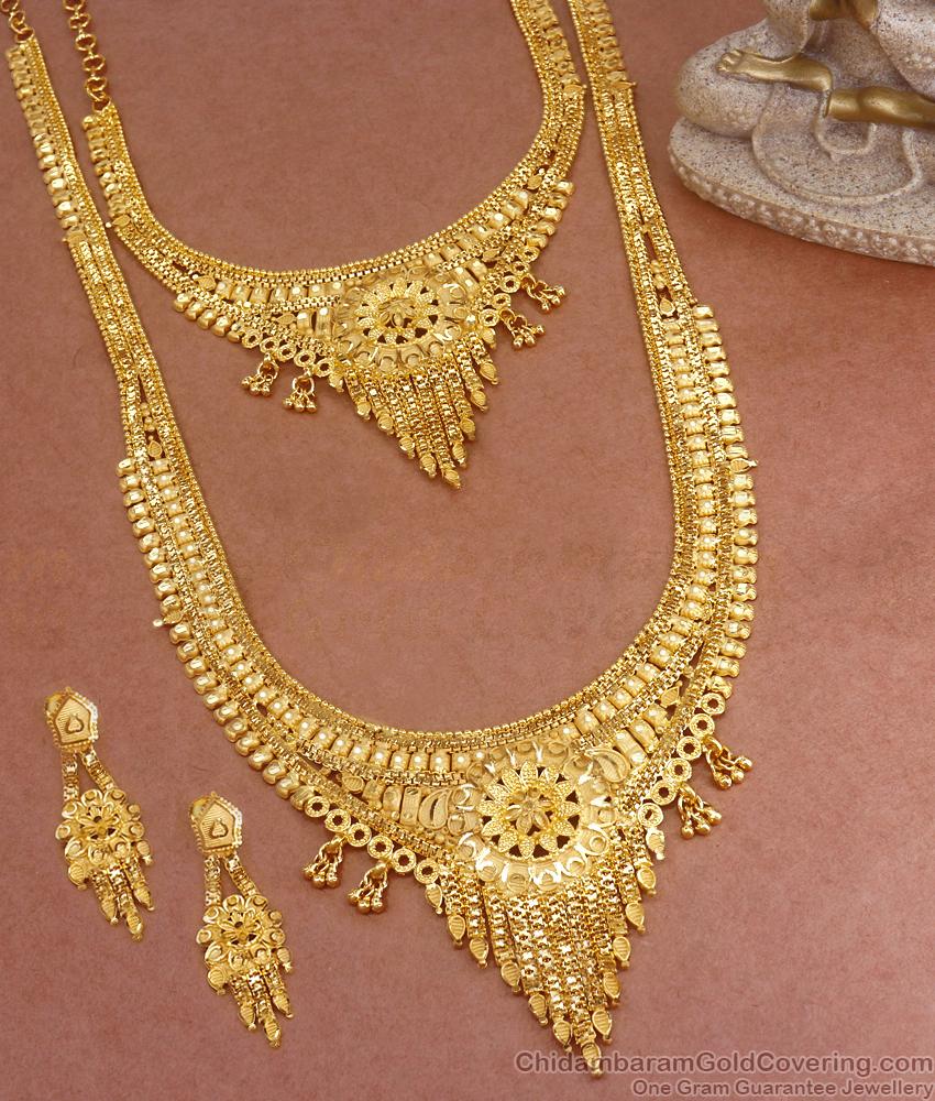 2 Gm Long Gold Haram Necklace Combo Set For Marriage HR2916