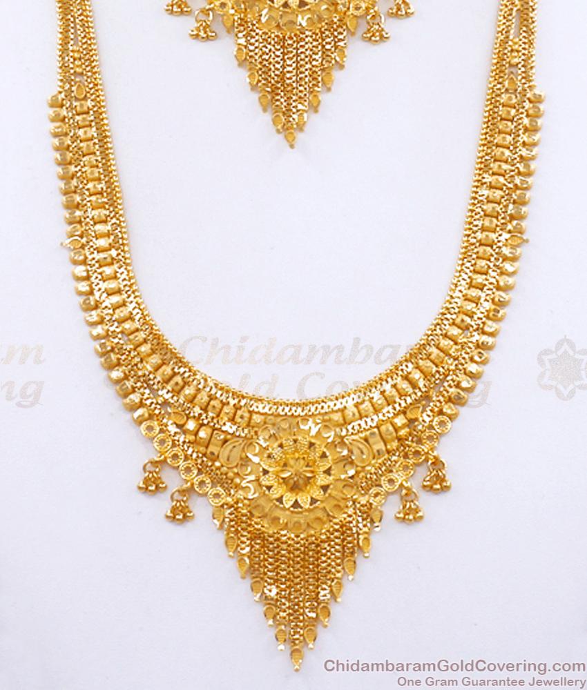2 Gm Long Gold Haram Necklace Combo Set For Marriage HR2916