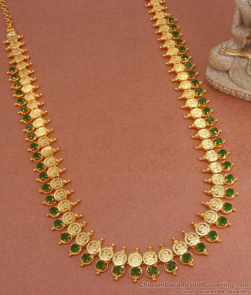 Full Emerald Stone Lakshmi Coin Gold Imitation Haram HR2920