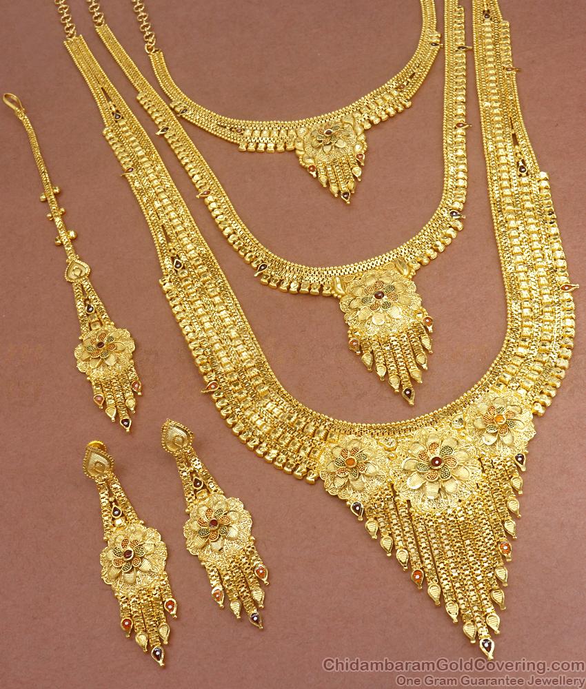 Grand Bridal Gold Haaram Double Necklace Combo Set HR2936