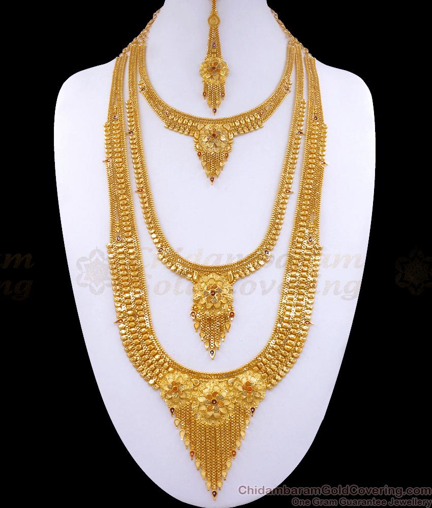 Grand Bridal Gold Haaram Double Necklace Combo Set HR2936