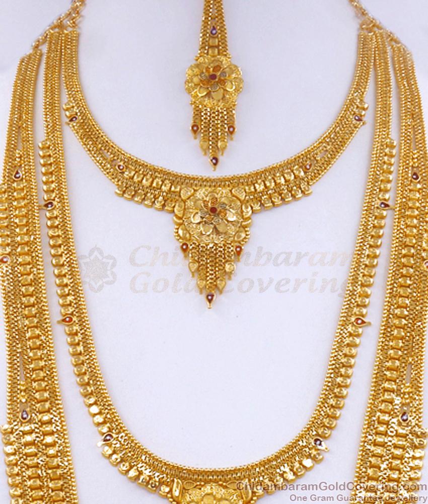 Grand Bridal Gold Haaram Double Necklace Combo Set HR2936