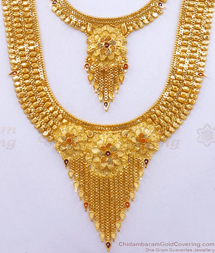 Grand Bridal Gold Haaram Double Necklace Combo Set HR2936