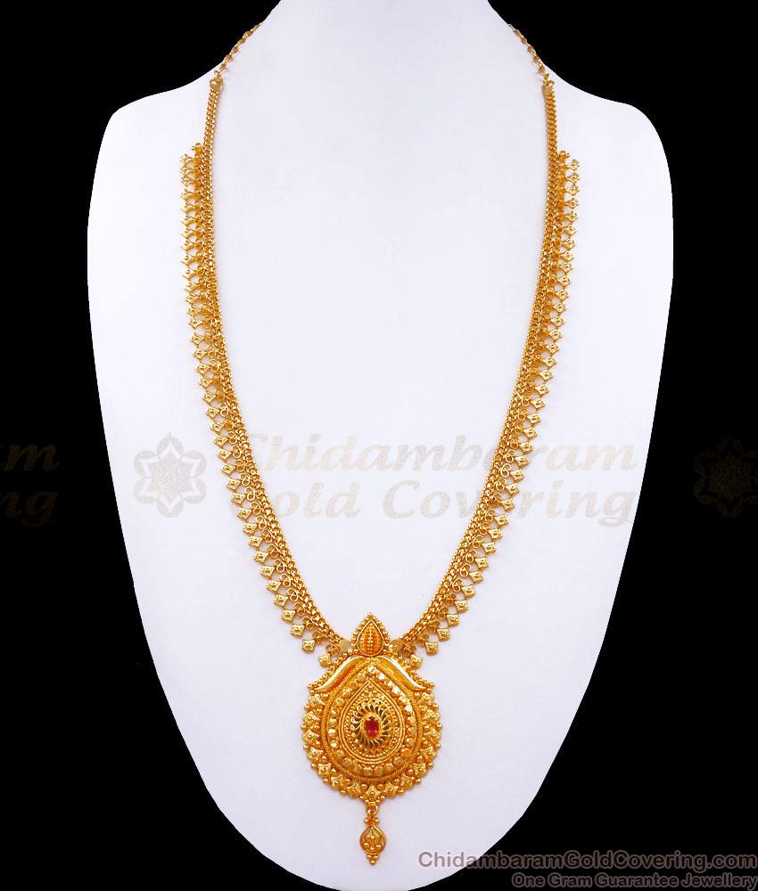 Latest Mullaipoo Gold Imitation Jewelry Ruby Stone Long Haram HR2950