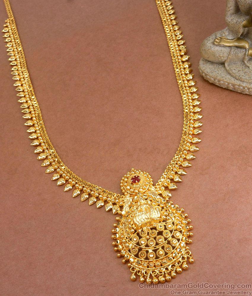 Heavy Gold Tone Long Haram 3D Lakshmi Design Bridal Jewelry HR2955