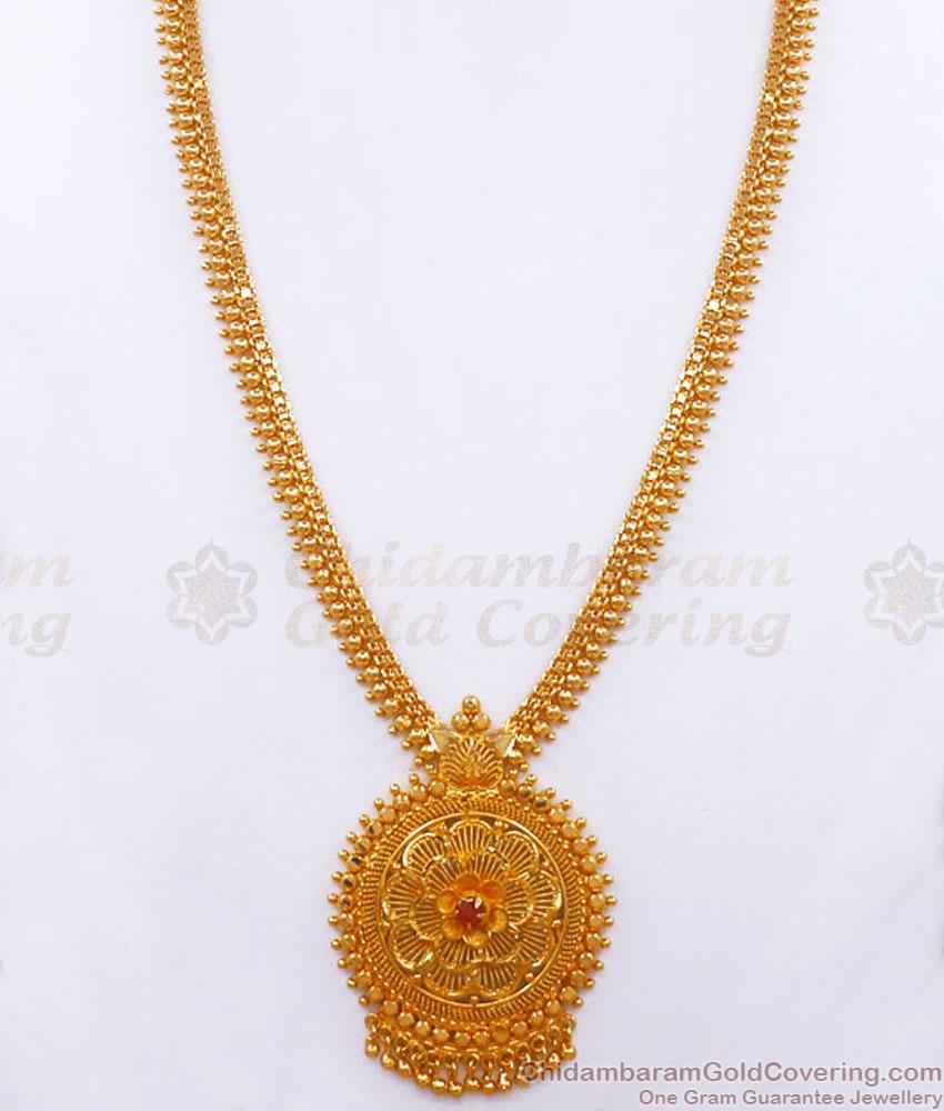 One Gram Gold Haram Earring Combo Ruby Stone Flower Design HR2956
