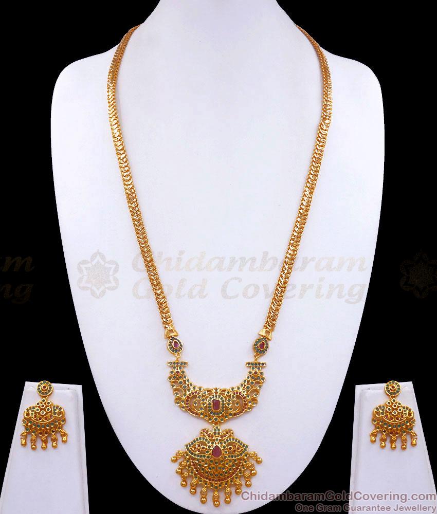 Buy Ad Stone Long Gold Haaram Wedding Set Online HR2965