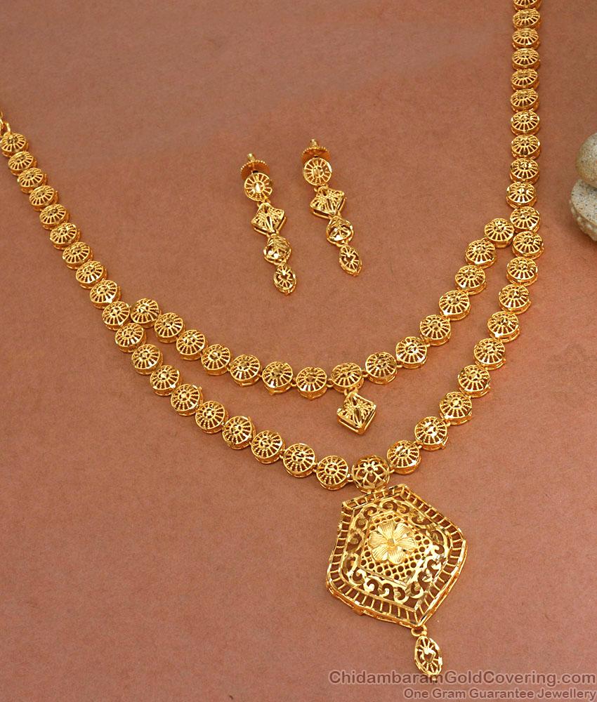 Elegant Two Gram Gold Long Necklace Party Wear HR2991