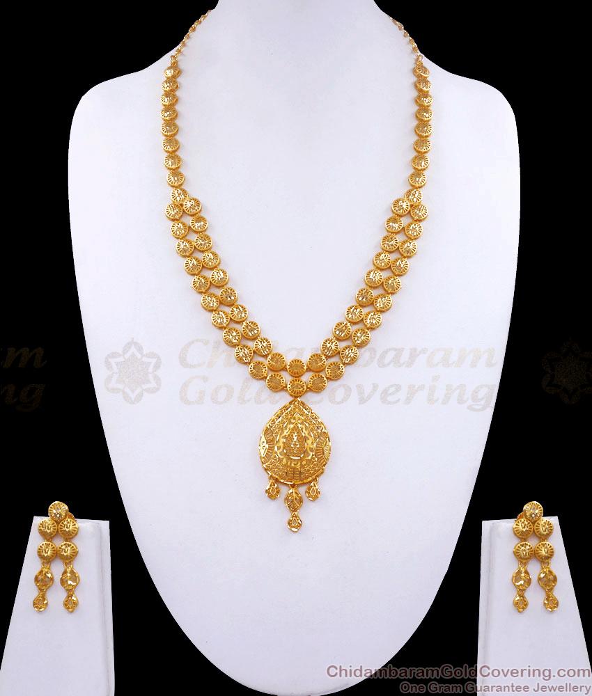 Charming Real Gold Design Long Necklace Earring Wedding Set HR2992