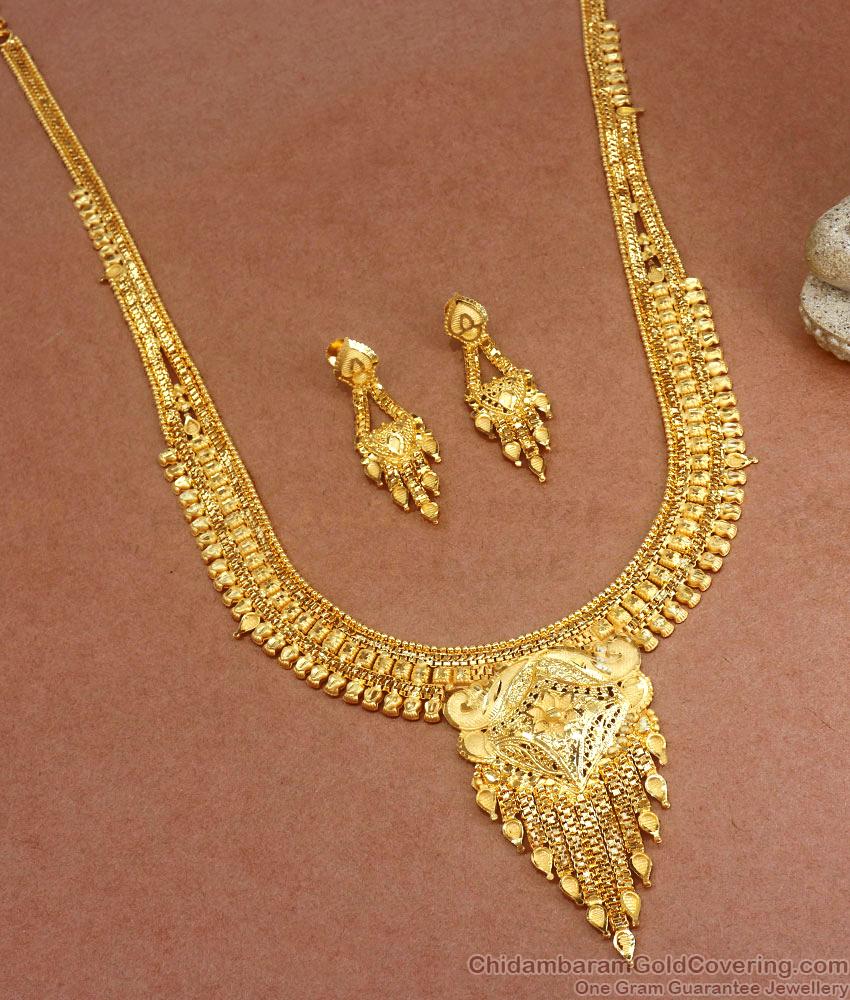 Handmade Jewelry Two Gram Gold Haaram Earring Bridal Combo HR2993