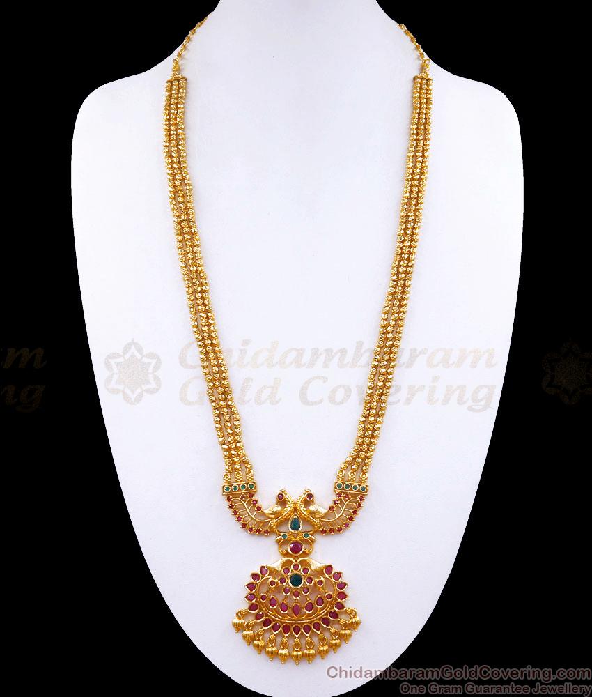 Latest One Gram Gold Wedding Haram Peacock Design HR3005