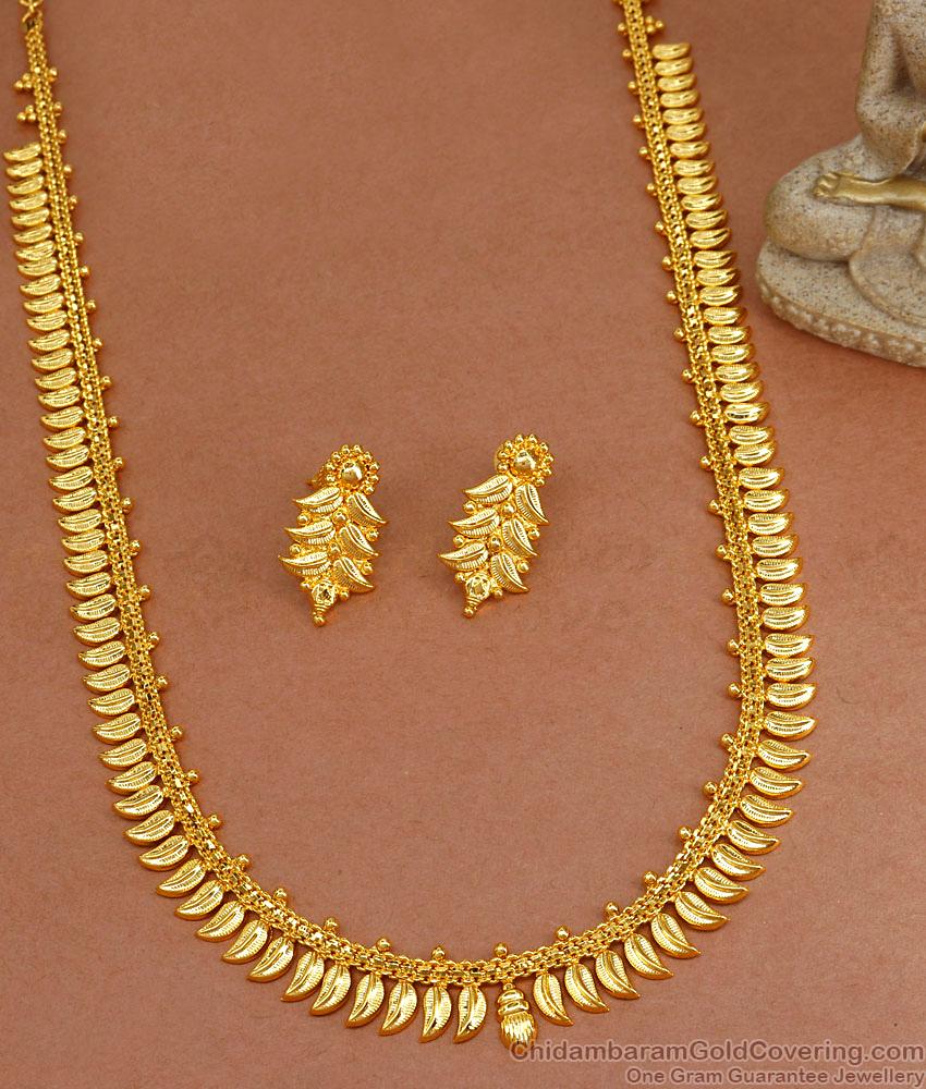 Traditional Small Size Leaf Design Gold Haram With Earring HR3043