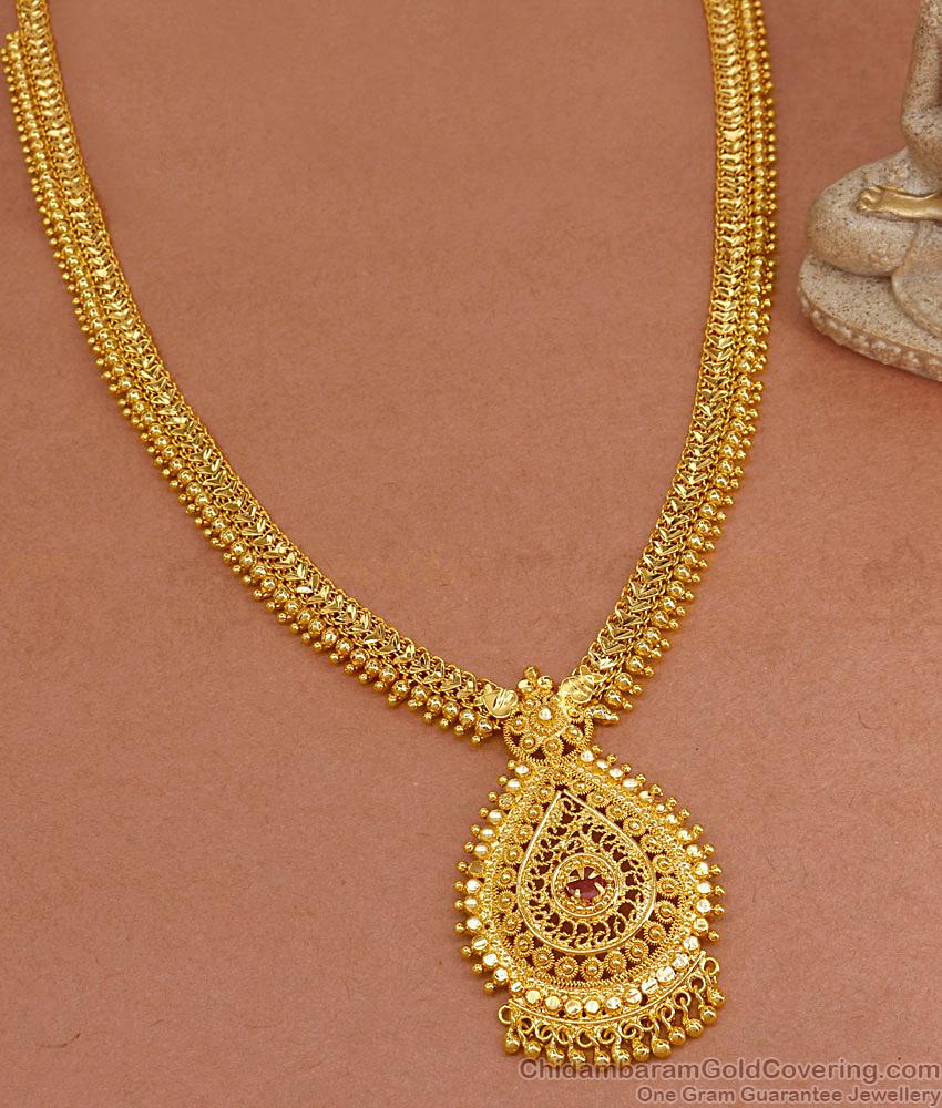 Buy Kerala Gold Beads Chain Type Haram Ruby Stone Design HR3047