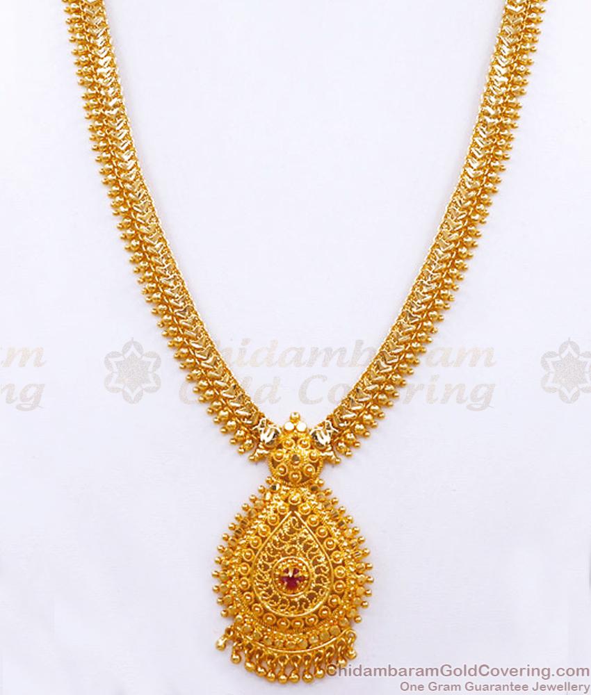 Buy Kerala Gold Beads Chain Type Haram Ruby Stone Design HR3047