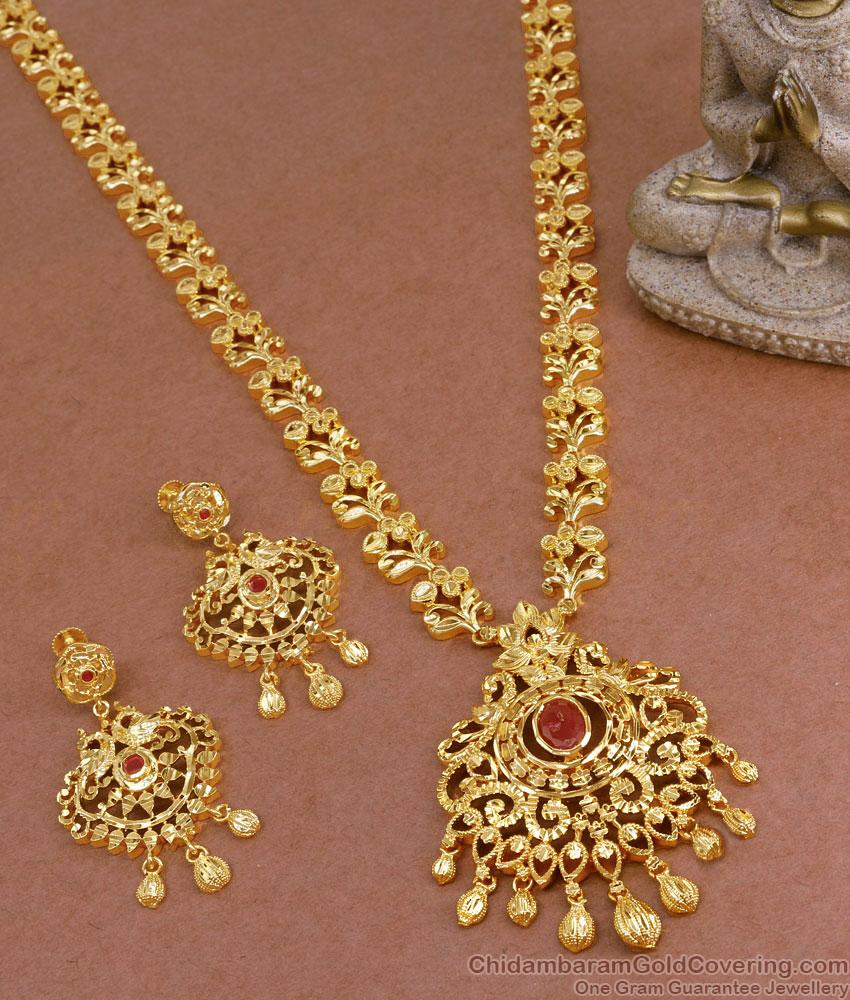 Bridal Jewelry Gold Plated Rani Haaram With Earrings Set HR3075