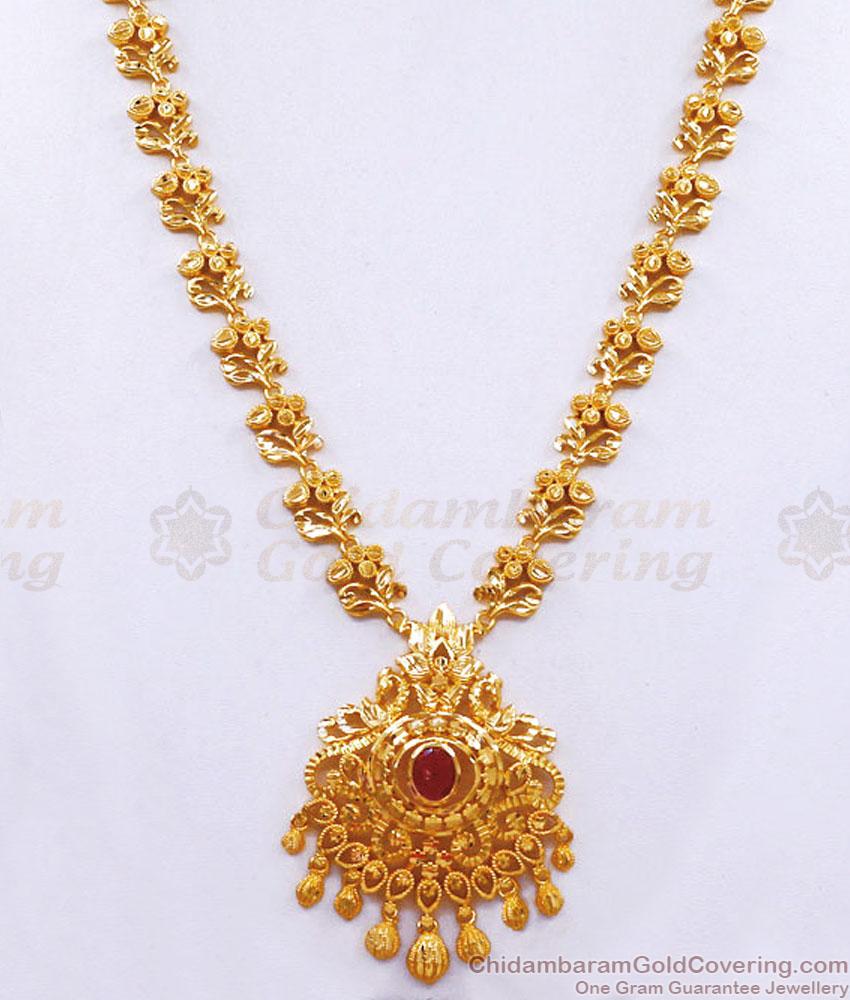 Bridal Jewelry Gold Plated Rani Haaram With Earrings Set HR3075