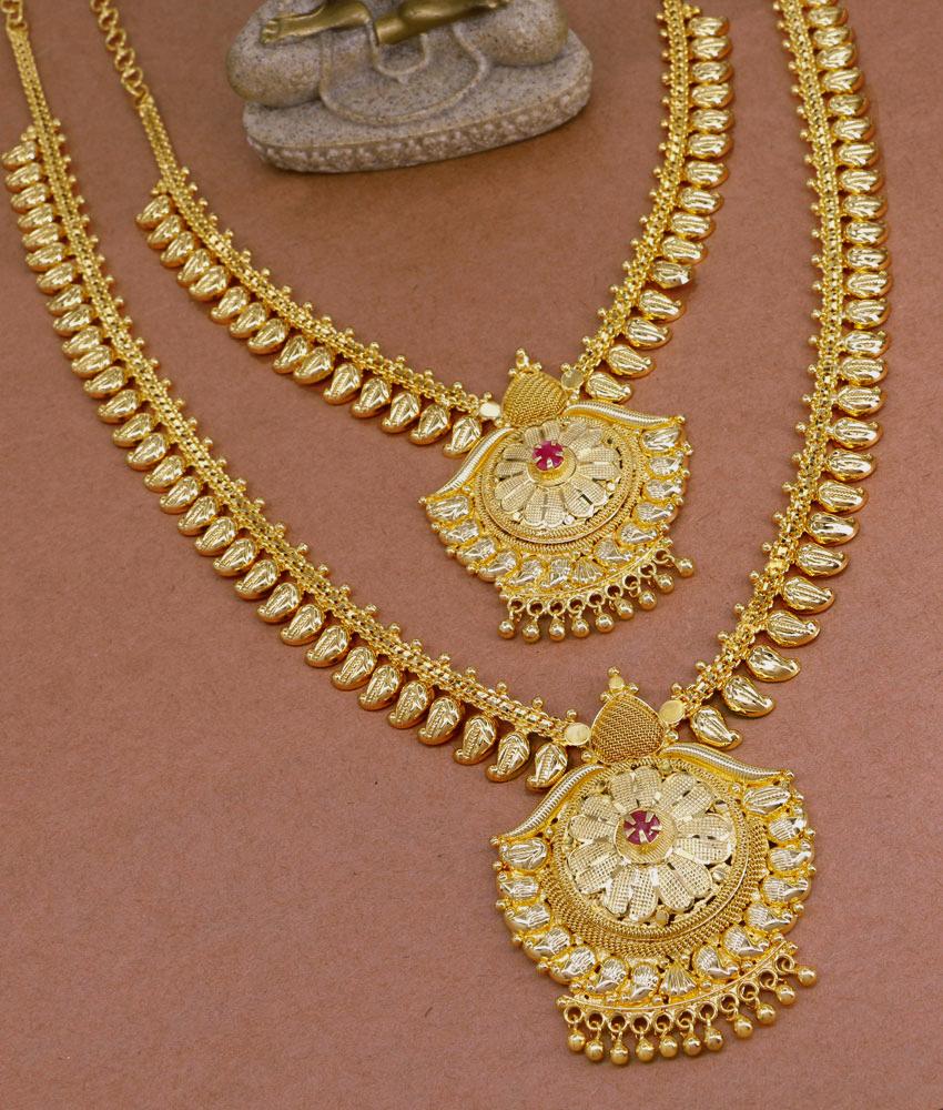 Chandaballi Pendant Gold Mango Haram Wedding Jewellery Set HR3081