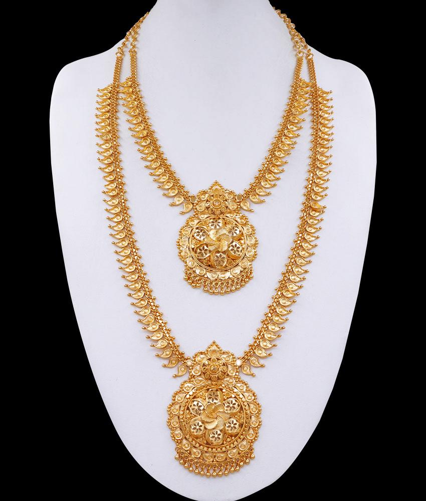 Pure Gold Tone Bridal Haram Necklace Combo Mango Design HR3082