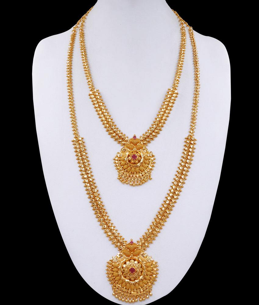 Latest Wedding Ruby Stone Gold Plated Haram Set Online HR3083