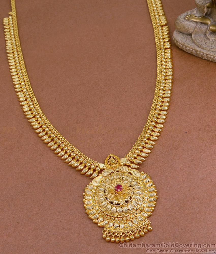 Single Ruby Stone Mullai Gold Plated Haram 1 Gram Gold Jewellery HR3088